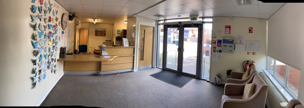 A panoramic photo of the reception area at the Lovell Park Hub