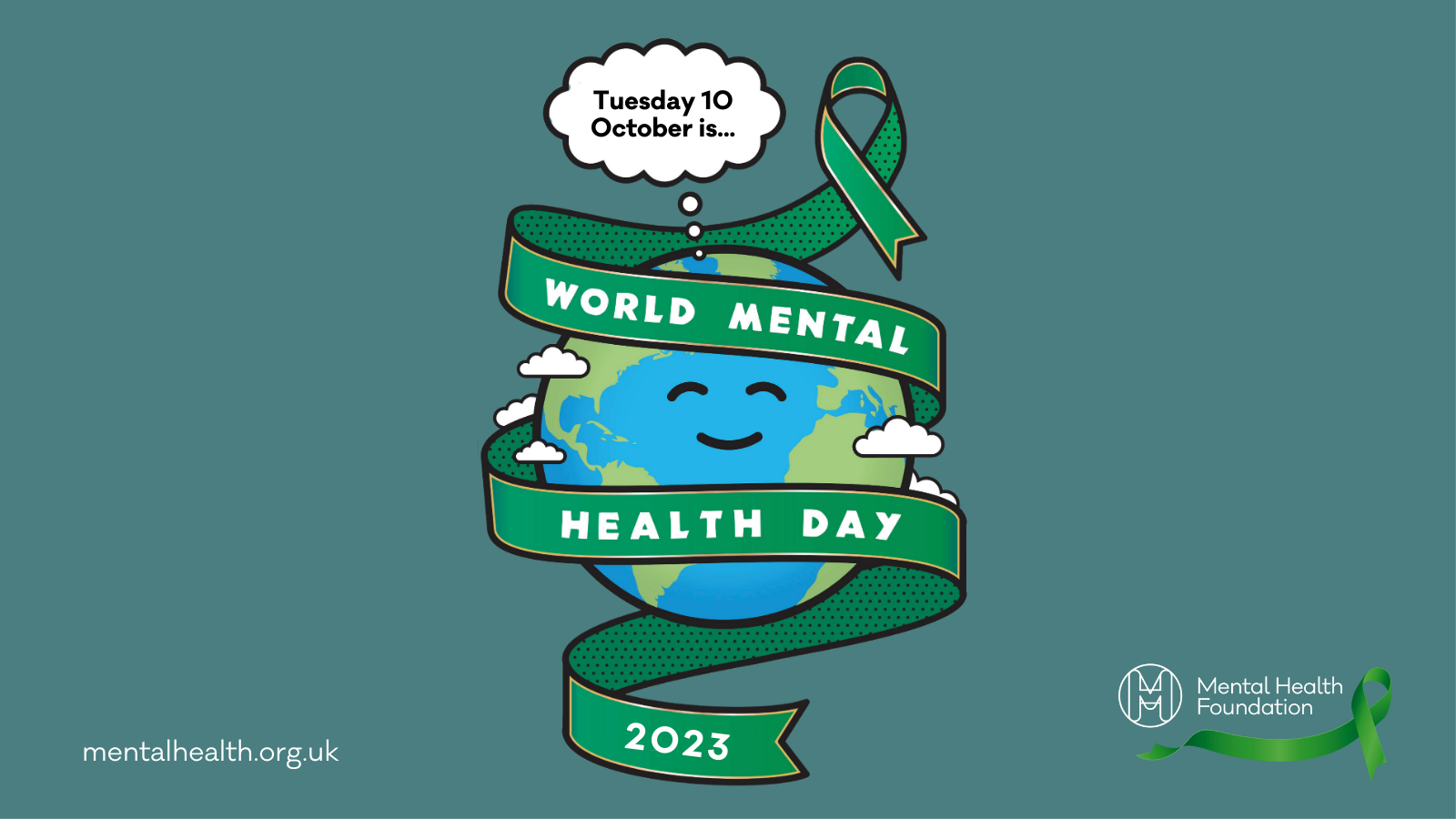 The logo for World Mental Health Day 2023, on a teal background.
