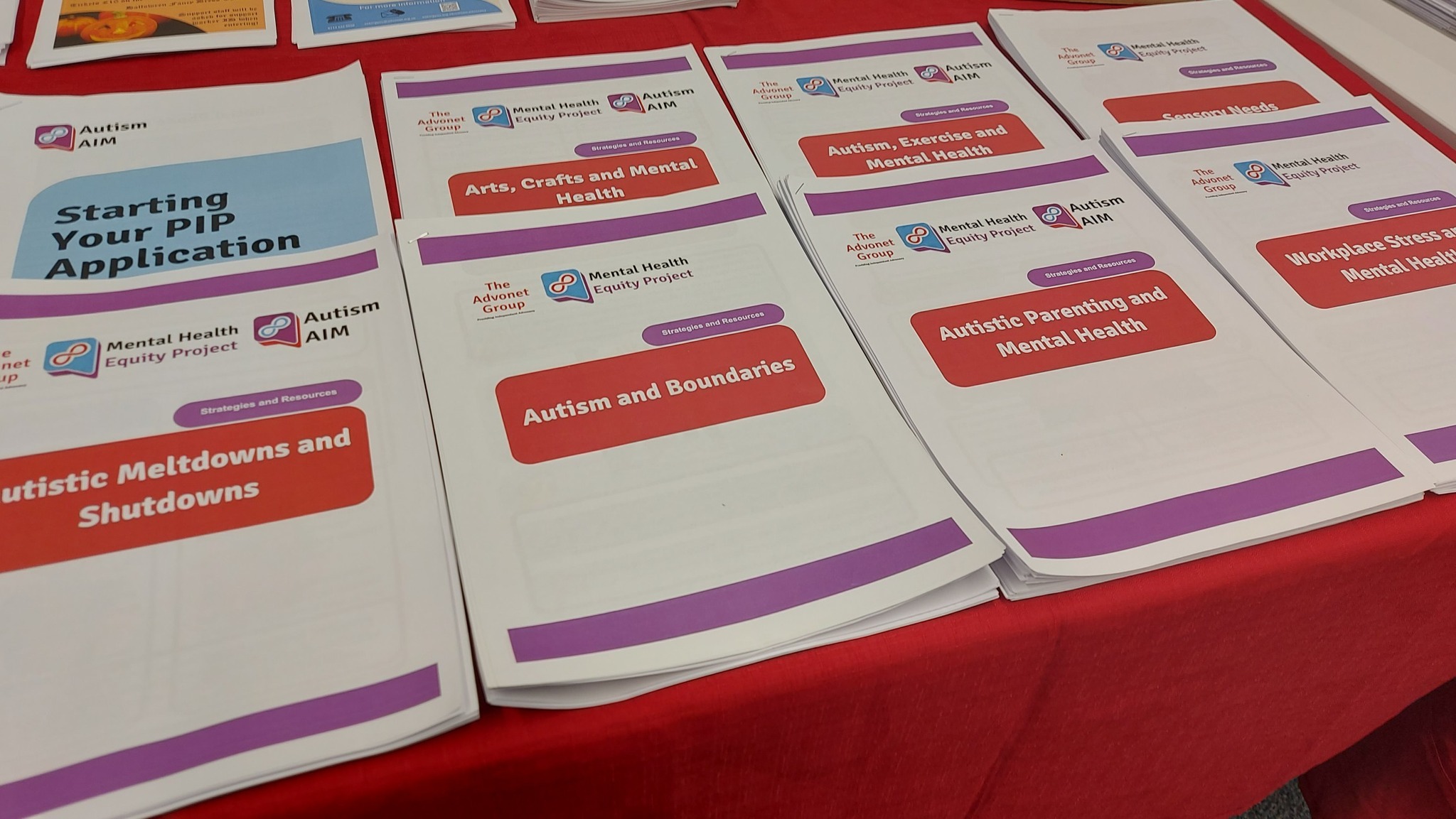 A photo of some of our mental health guides displayed on a stall.